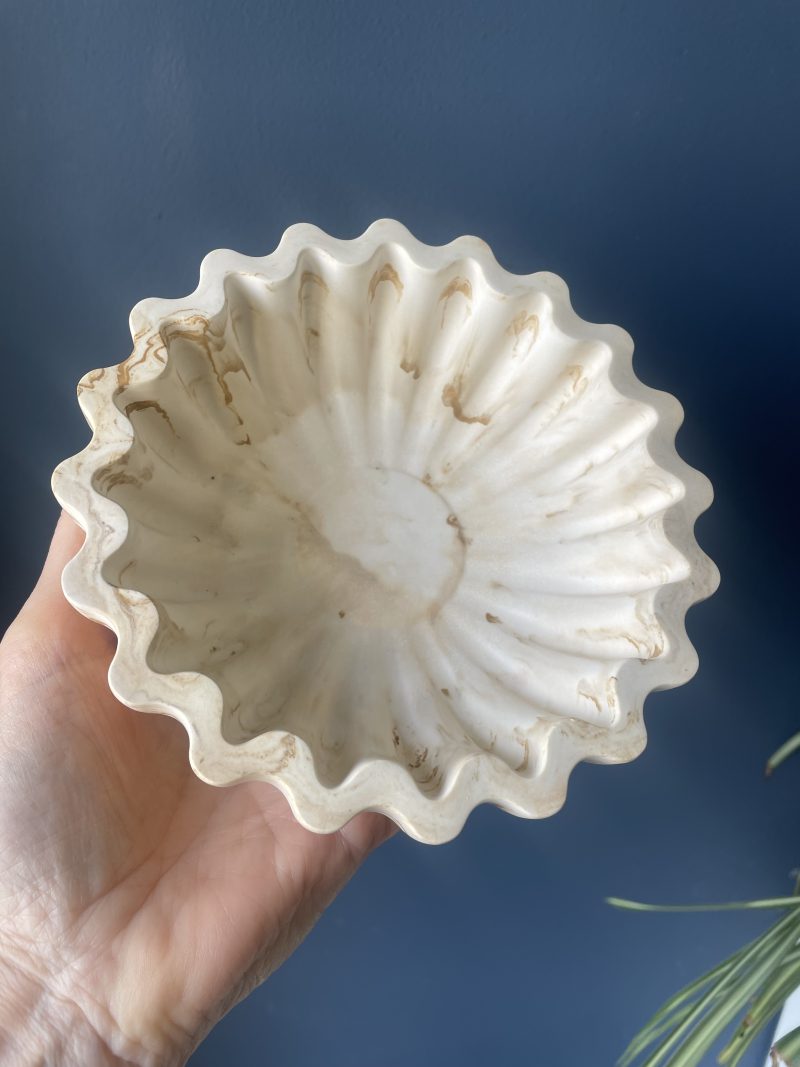 Eco resin fluted ruffle edge bowl handcrafted