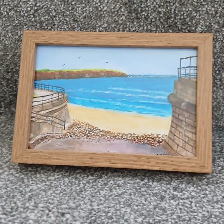 Filey Bay Slipway original framed acrylic in a pine 6x4" frame