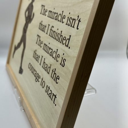Female Jogger Engraved in Walnut Veneer on Maple, Framed for Wall Hanging