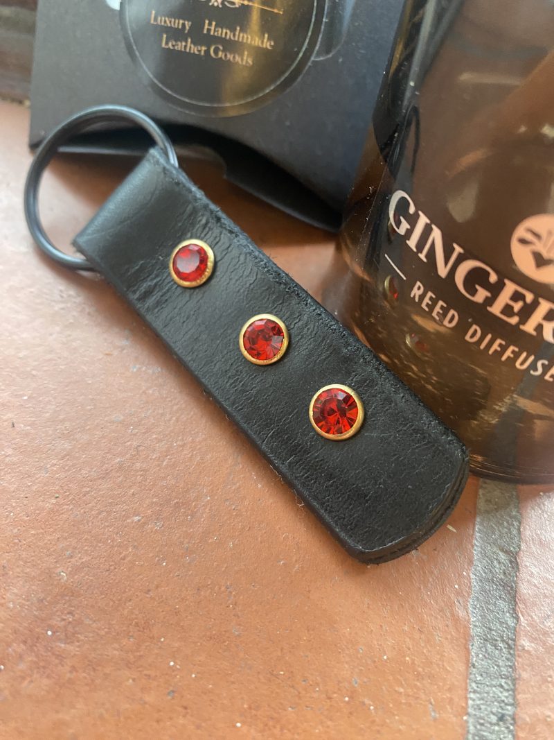 Keyring- Bespoke Handmade Italian leather with stunning red crystsls