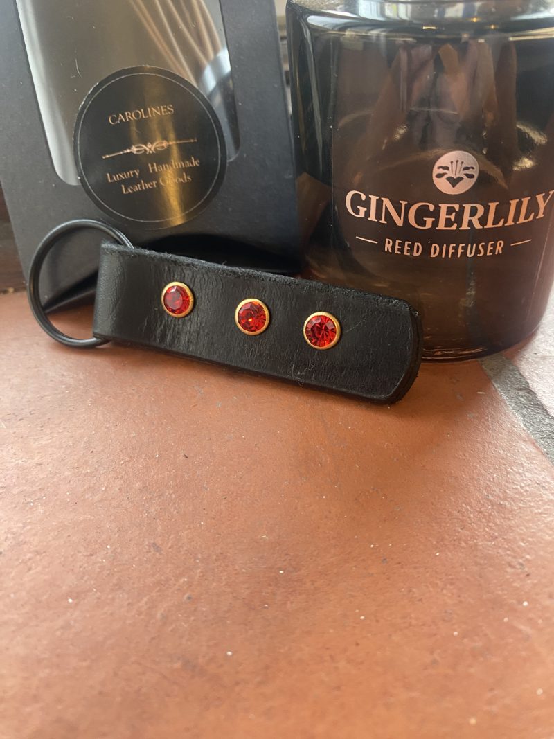 Keyring- Bespoke Handmade Italian leather with stunning red crystsls