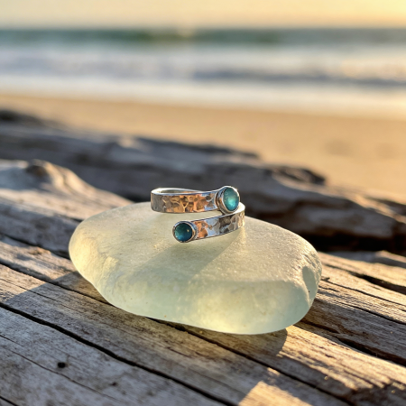 Blue Tide Sea Glass & Topaz Gemstone Ring