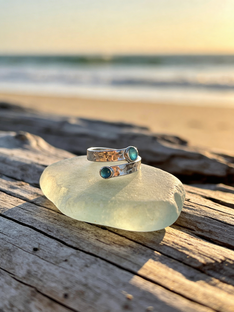 Blue Tide Sea Glass & Topaz Gemstone Ring