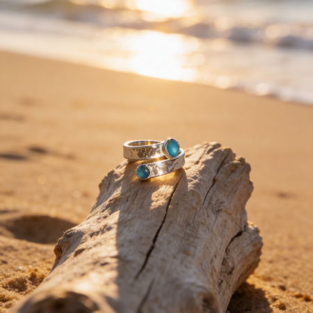 Blue Tide Sea Glass & Topaz Gemstone Ring