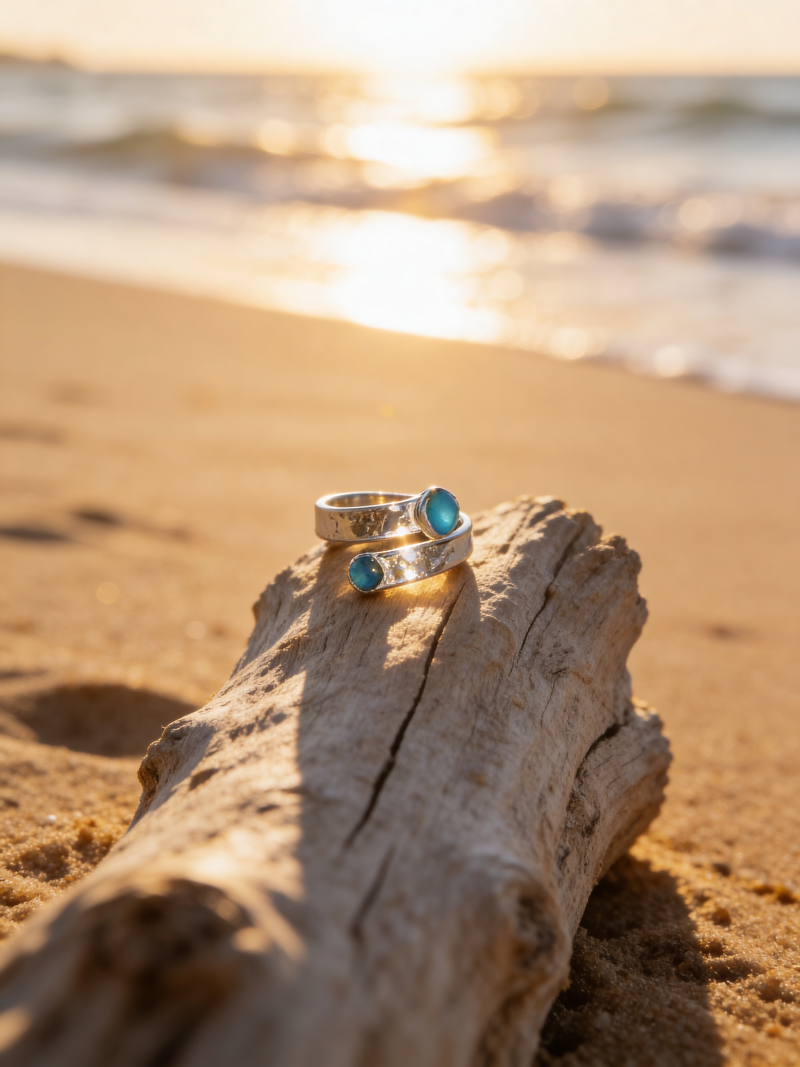 Blue Tide Sea Glass & Topaz Gemstone Ring