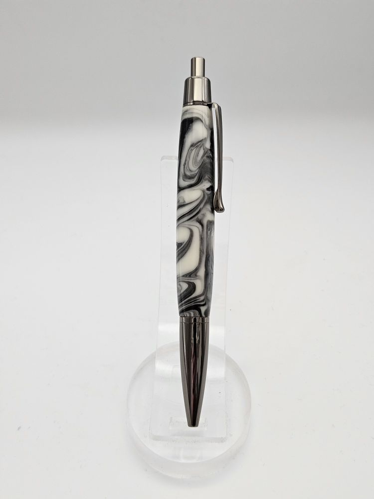 Handcrafted Athena Click Pen in Gunmetal and Resin swirl Body