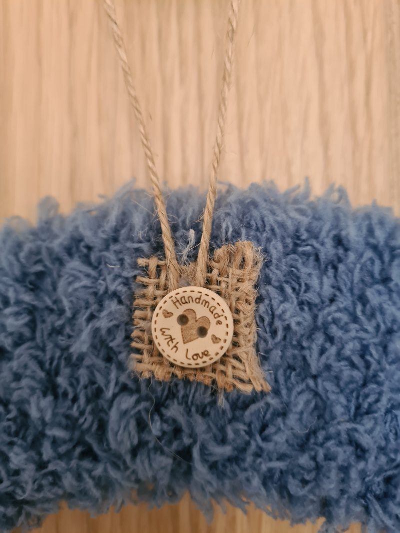 Cornflower blue yarn wrapped wreath