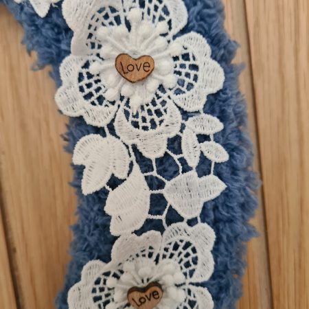 Cornflower blue yarn wrapped wreath