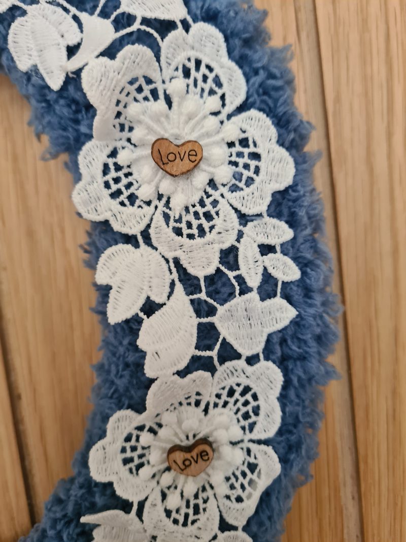 Cornflower blue yarn wrapped wreath