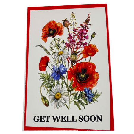 Get Well Soon 7 x 5 handmade unique greeting card with multi-coloured blooms