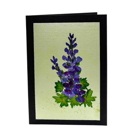 Hand painted original Delphinium 8 x 6 blue flower greeting card