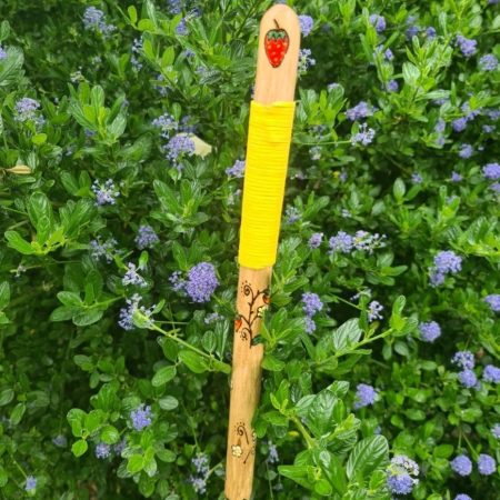 Strawberries Hand crafted wooden staff, hiking stick, walking aid. 45in
