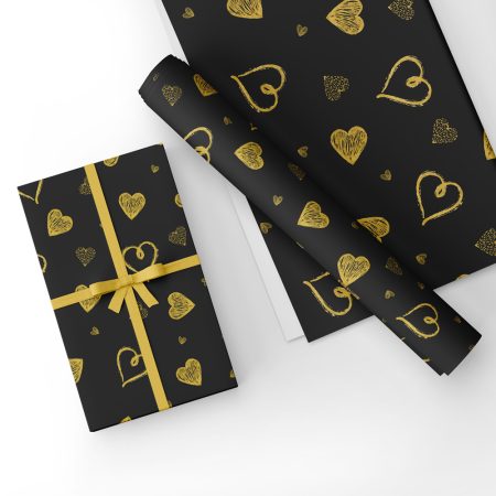 Gold Hearts Gift Wrap