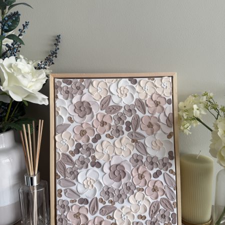 Textured Beige Floral Painting with Wooden Frame