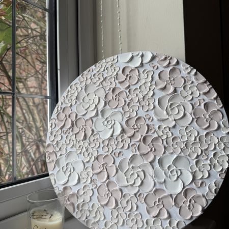 Floral Beige Textured Wall art on Circular Canvas