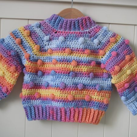 Back View of Crochet Cardigan showing rows of crochet bobbles.