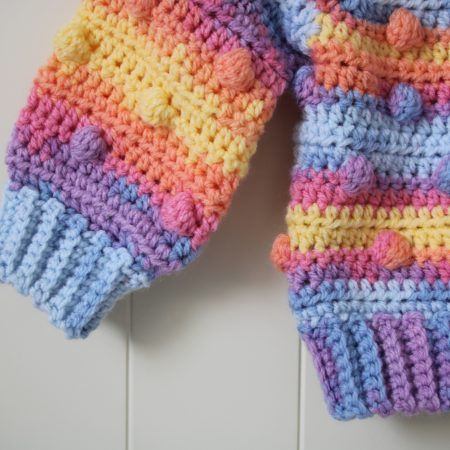 Blue, Yellow and Orange colourway of Crochet Cardigan