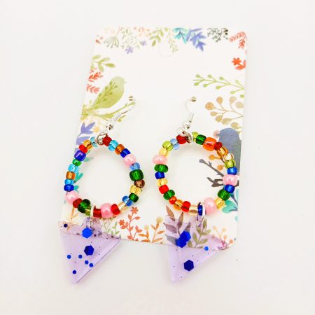 Colourful Lilac Triangle drop earrings