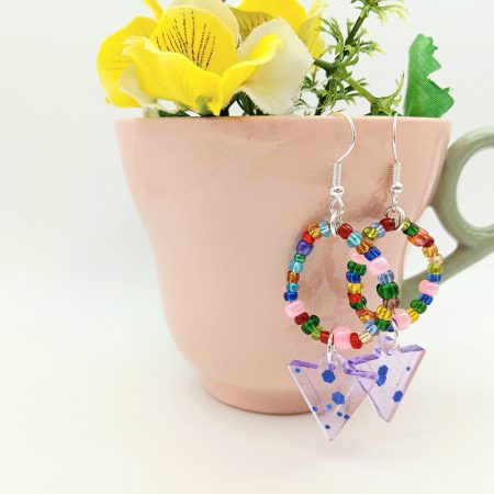 Colourful Lilac Triangle drop earrings