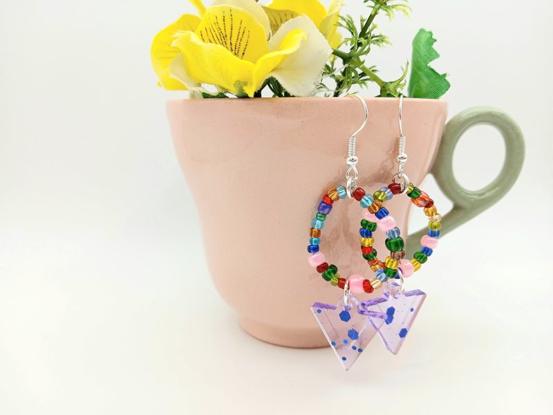 Colourful Lilac Triangle drop earrings