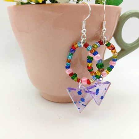 Colourful Lilac Triangle drop earrings
