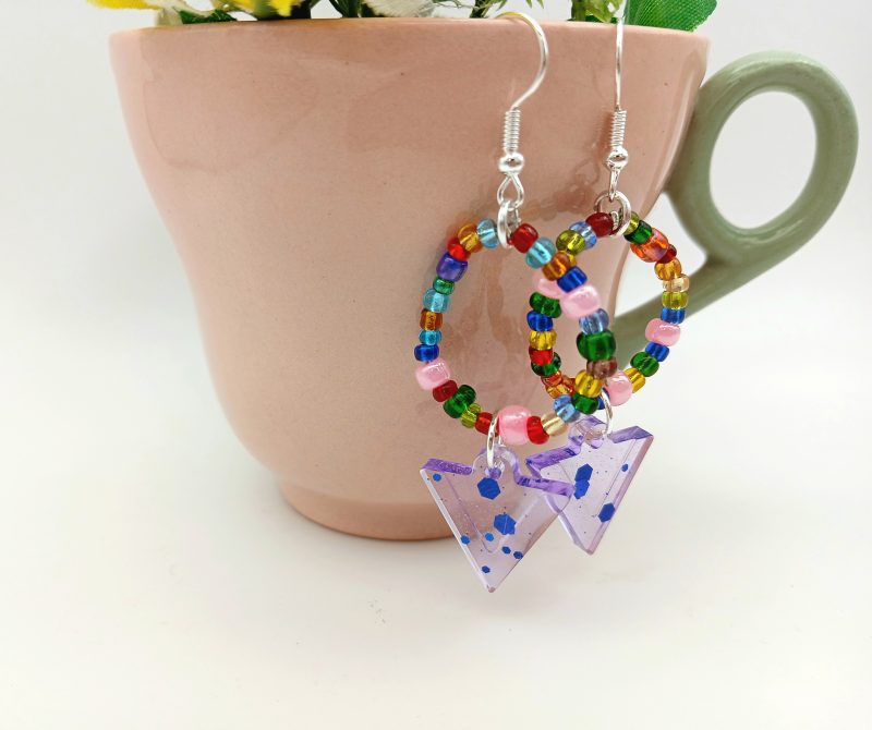 Colourful Lilac Triangle drop earrings