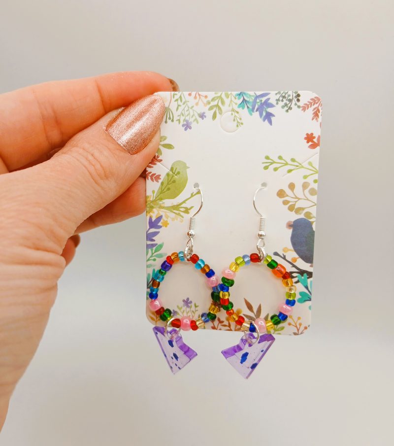 Colourful Lilac Triangle drop earrings