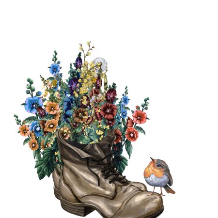 Boot of flowers 8 x 8 multi-coloured handmade birthday or any occasion greeting card