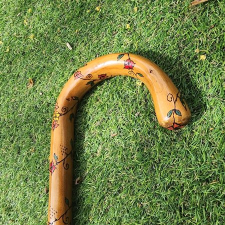 Floral Wooden Walking stick, cane, refurbished, hand painted 30.5in