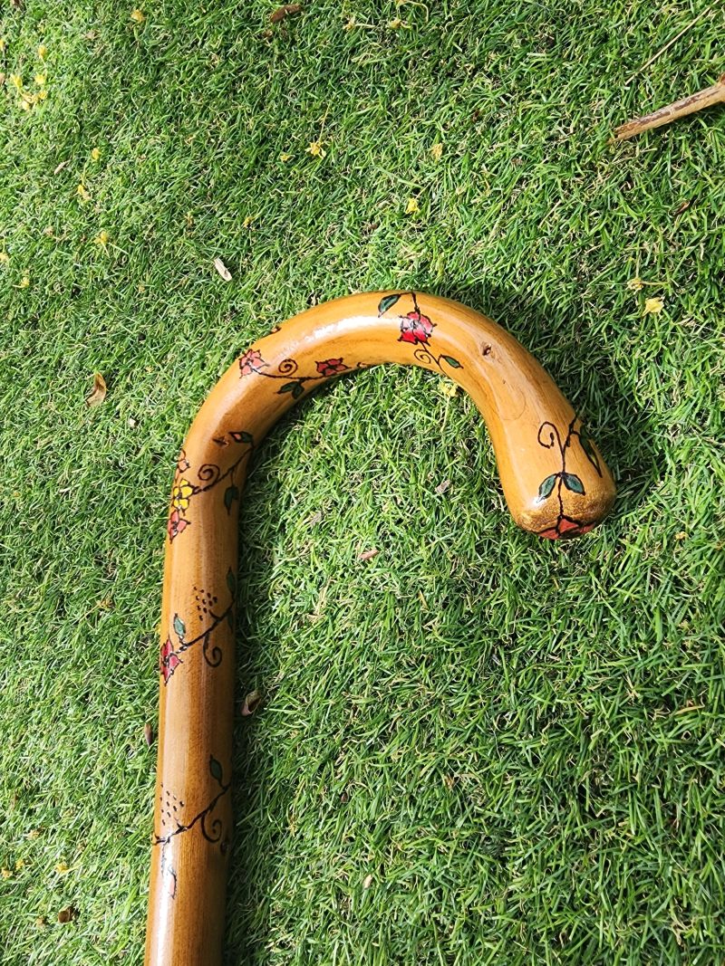 Floral Wooden Walking stick, cane, refurbished, hand painted 30.5in