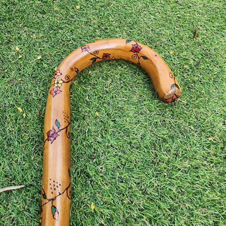Floral Wooden Walking stick, cane, refurbished, hand painted 30.5in