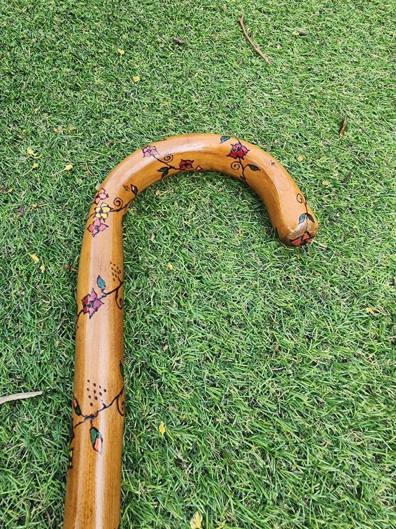 Floral Wooden Walking stick, cane, refurbished, hand painted 30.5in
