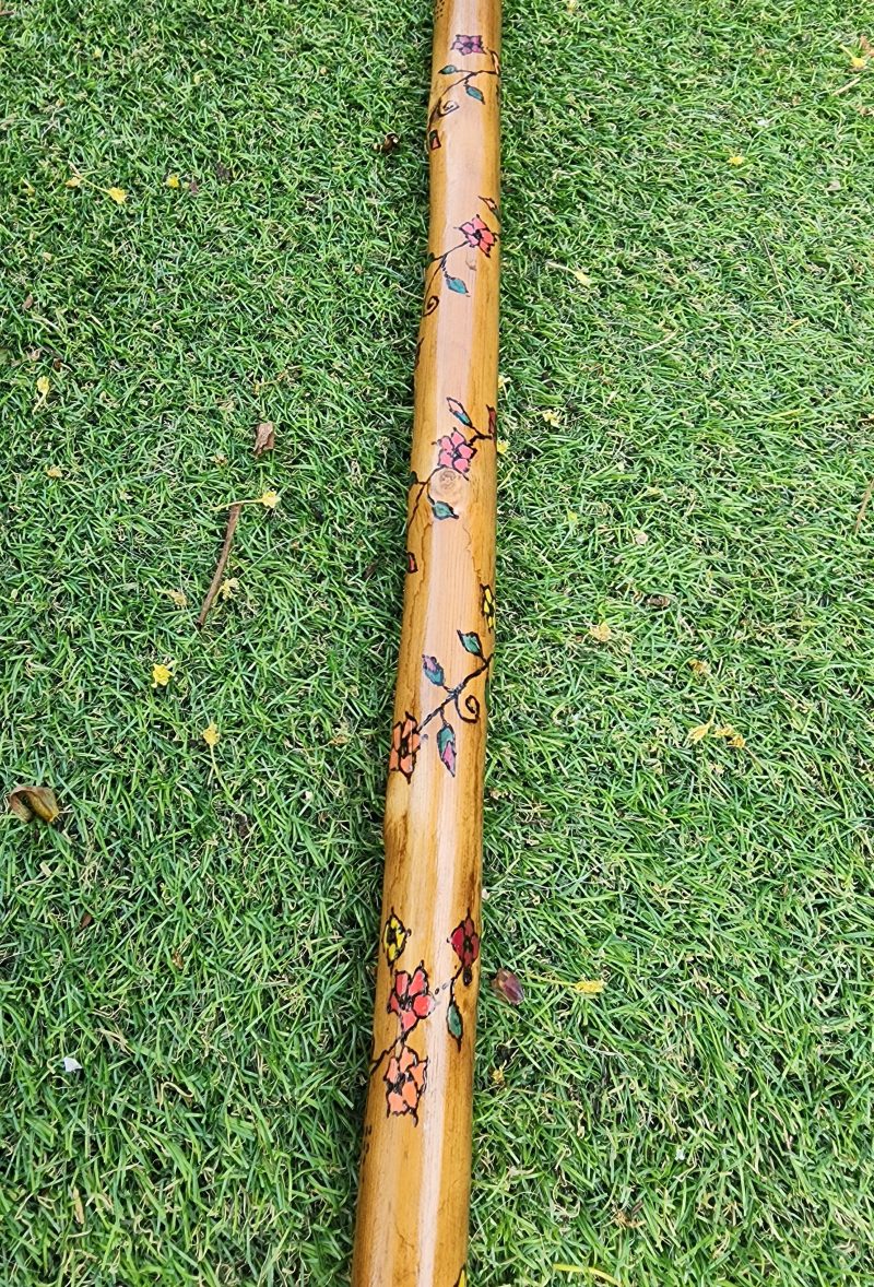 Floral Wooden Walking stick, cane, refurbished, hand painted 30.5in