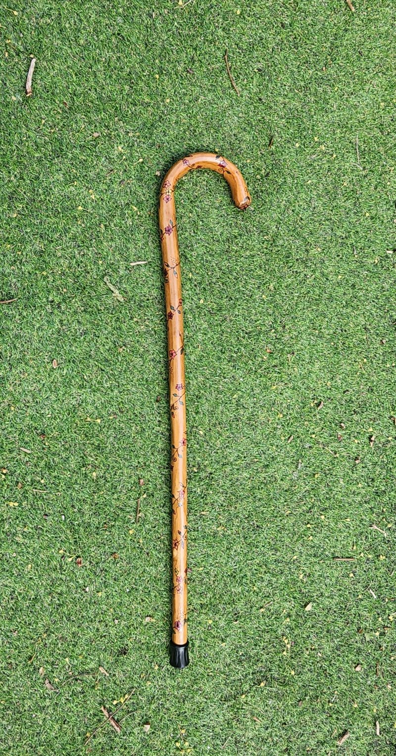 Floral Wooden Walking stick, cane, refurbished, hand painted 30.5in