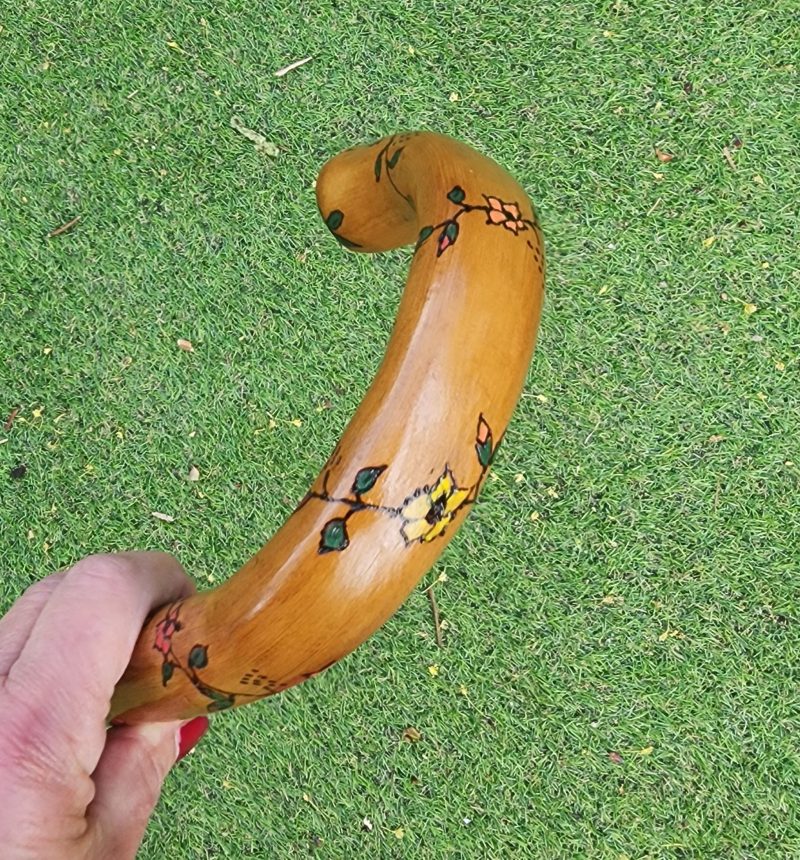 Floral Wooden Walking stick, cane, refurbished, hand painted 30.5in