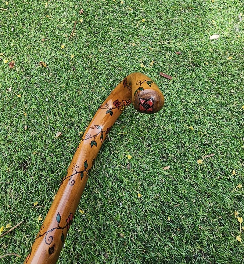 Floral Wooden Walking stick, cane, refurbished, hand painted 30.5in