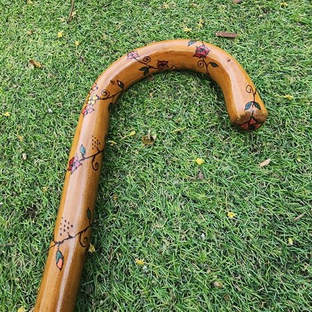 Floral Wooden Walking stick, cane, refurbished, hand painted 30.5in