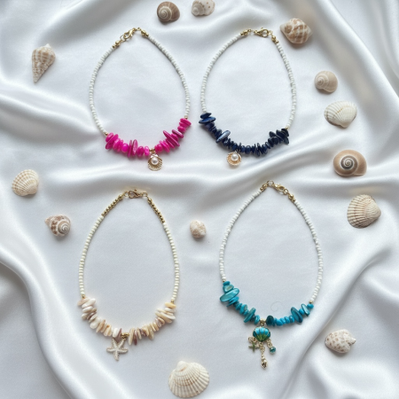 Coastal Theme Shell Chip Bead Anklets