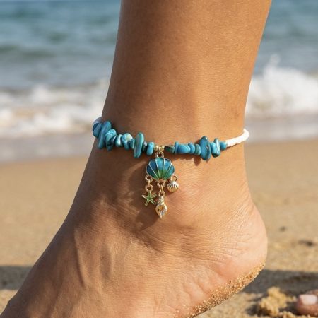 Coastal Theme Shell Chip Bead Anklets