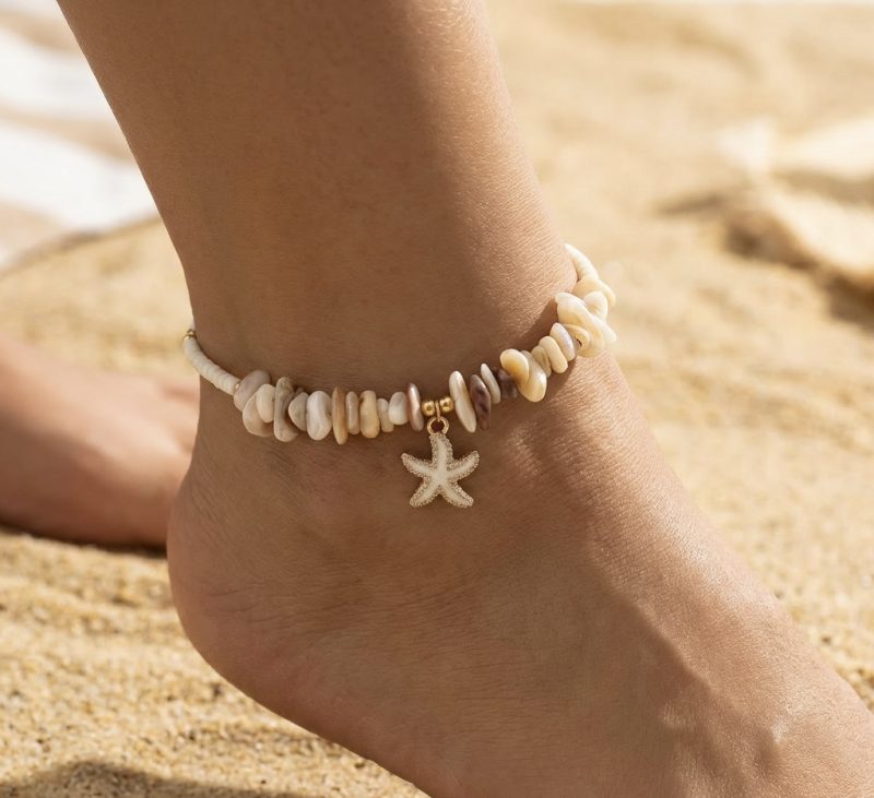 Coastal Theme Shell Chip Bead Anklets