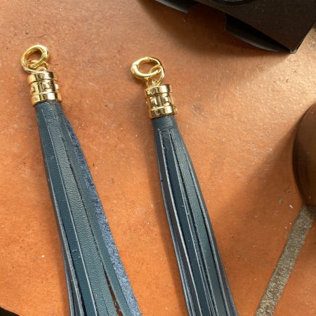 Boot charm/tassel blue italian leather with gold coloured topper