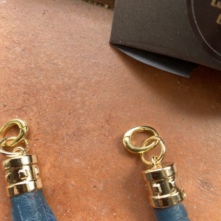 Boot charm/tassel blue italian leather with gold coloured topper