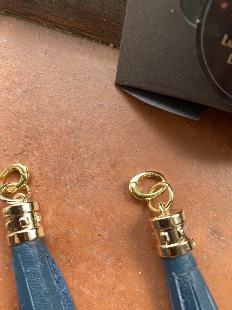 Boot charm/tassel blue italian leather with gold coloured topper