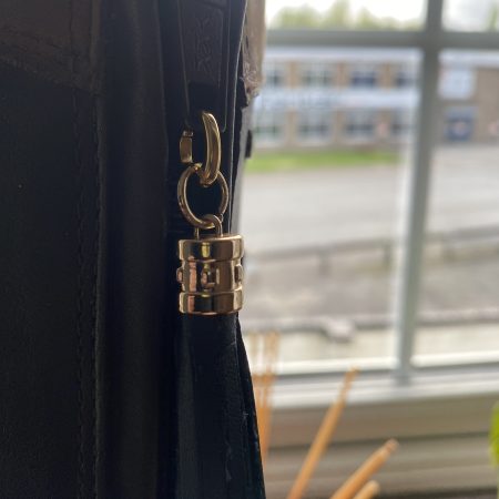 Boot charm/tassel blue italian leather with gold coloured topper