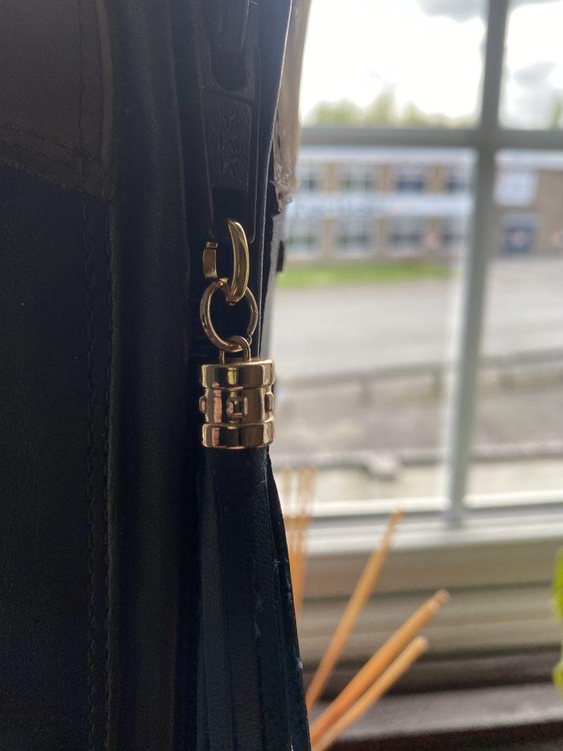 Boot charm/tassel blue italian leather with gold coloured topper