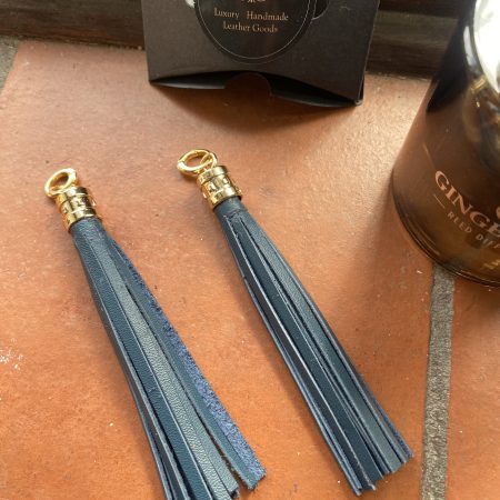 Boot charm/tassel blue italian leather with gold coloured topper