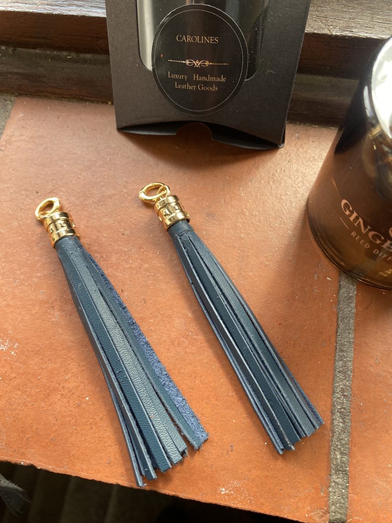 Boot charm/tassel blue italian leather with gold coloured topper