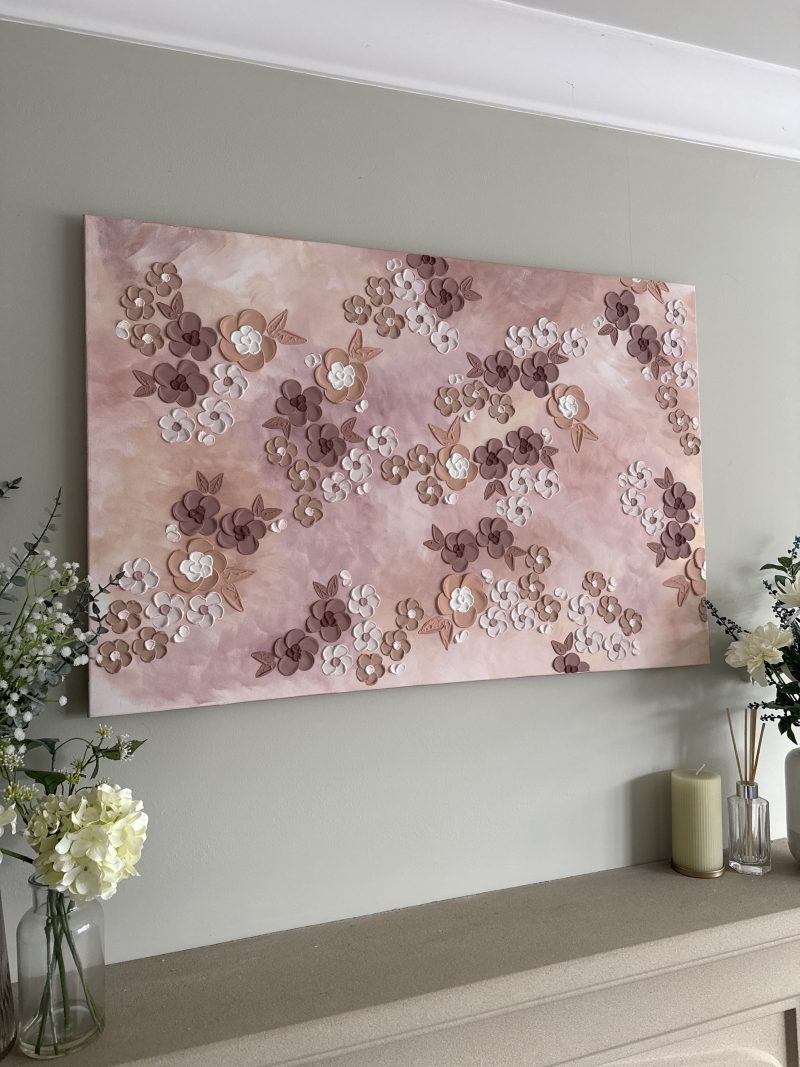 Brown Textured Floral Bedroom Wall Art