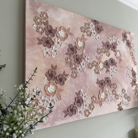 Brown Textured Floral Bedroom Wall Art