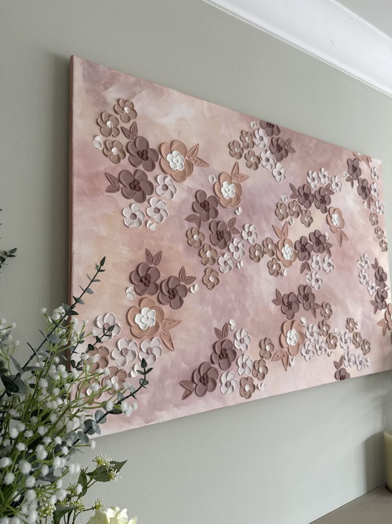 Brown Textured Floral Bedroom Wall Art